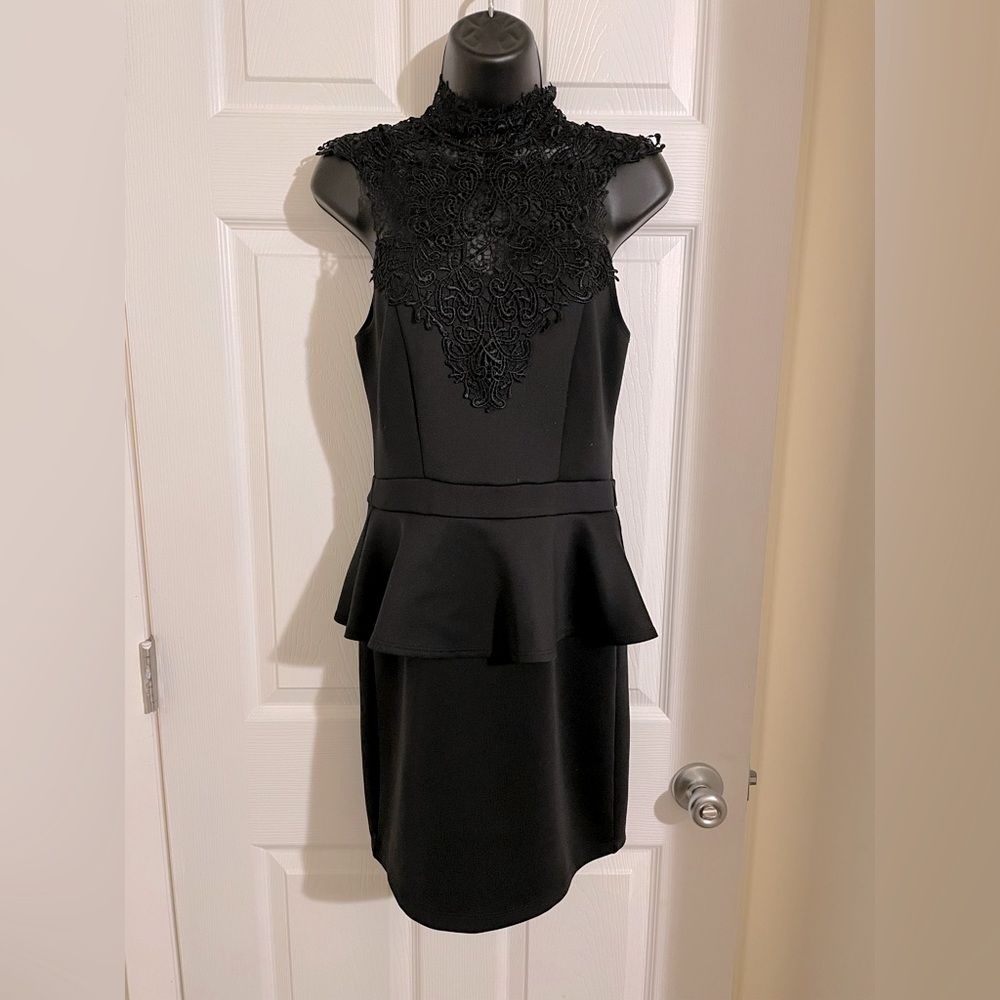 Black Peplum Mini Cocktail Dress sz S